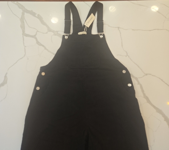 NWT Womens Lightweight Wide Leg Corduroy Overalls Black Size XL - Picture 1 of 6